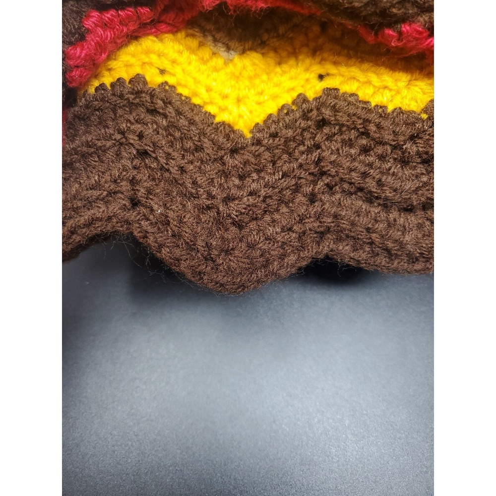 Retro Hand Crocheted Zig Zag Afghan Blanket Throw 67" x 58" Fall Colors - Picture 2 of 2